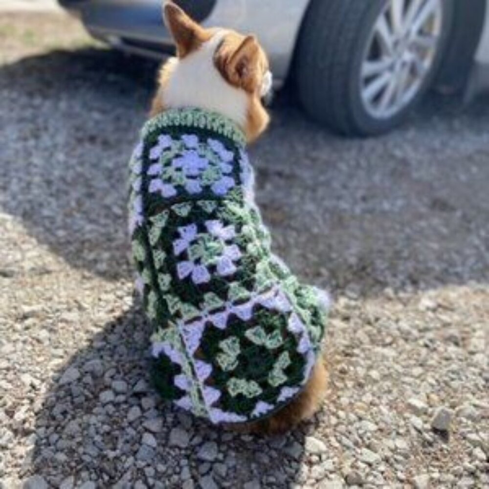 Dog Sweater Large Crochet Granny Square Green Brown Pink - Picture 10 of 11